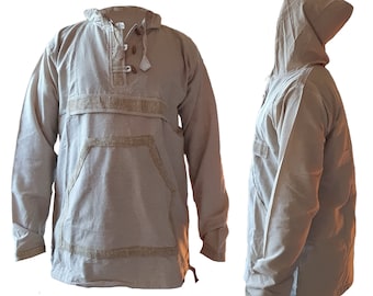 Nomadic Organic Hemp Flax Hoodie Pullover || Hooded Boho Yoga Meditation Casual Top Shirt with Linen border
