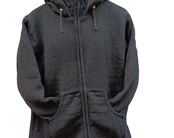 Hand Knitted Fleece Lined Wool Jacket - Fair Trade Ethical