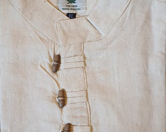 Organic Hemp and Cotton fibre Grandad Collarless Long Sleeve Men's Yoga Shirt Kurta || in Cream/White Colour