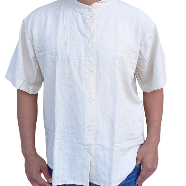 Organic Hemp,Sustainabale Bamboo n Cotton fibre Grandad Kurta Shirt ||Men's  Short Half Sleeve Collarless Summer Beach Formal Informal Shirt