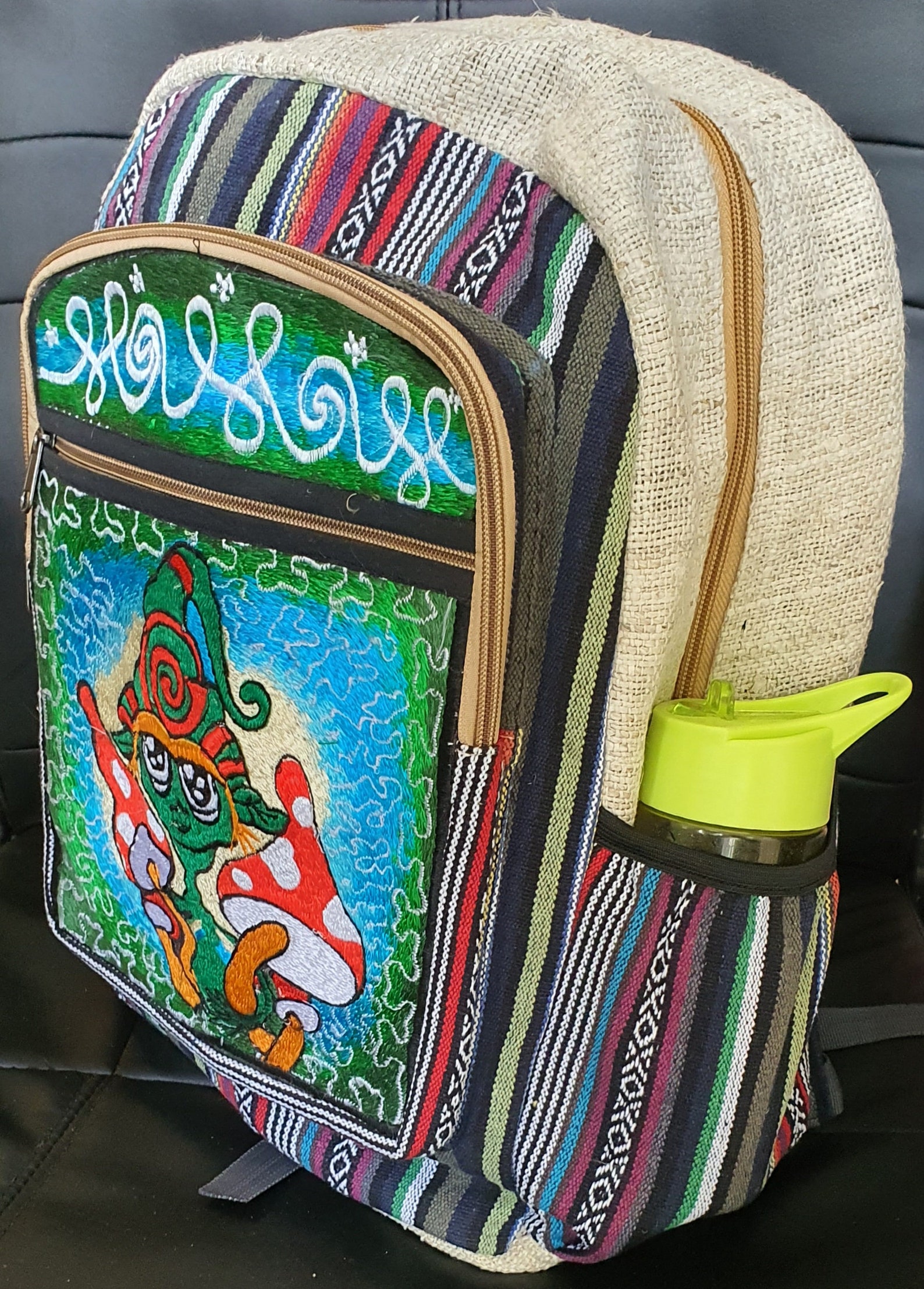 Organic Hemp Backpack magic mushroom Embroidered Boho hippy Etsy