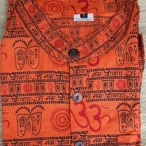 Om ॐ Half Sleeve Scarlet Saffron Grandad Kurta Shirt| Men&#39;s Collarless Summer Beach Yoga Wear