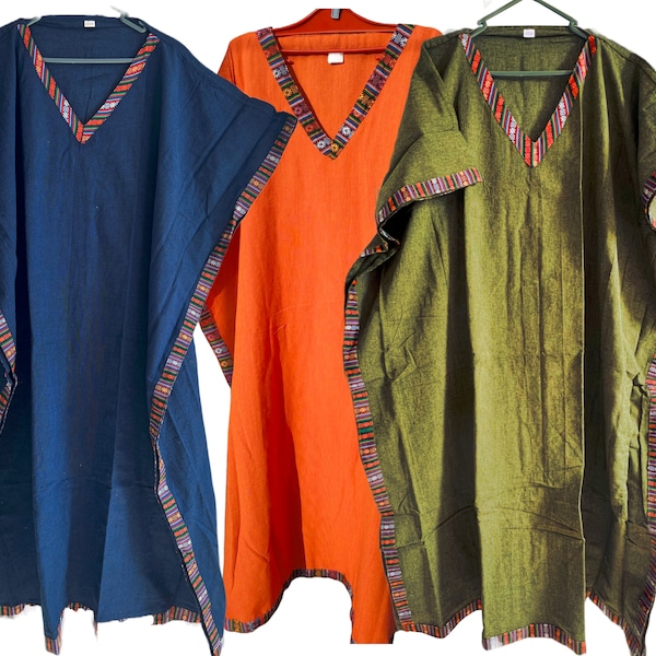 Cotton Kaftan Robe Poncho Gown Dress Unisex Nightwear Sleepwear Loungewear