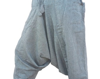 Grey Plain Aladdin Harem Baggy Wide Cotton Yoga Flexible Men's Ladies Unisex Trousers