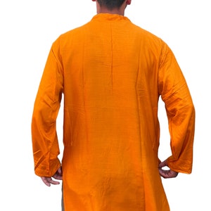 Traditional Indian Punjabi Men's Collarless Long KurtaKurtha Grandad Top Shirt: Saffron Golden YellowPSR image 5