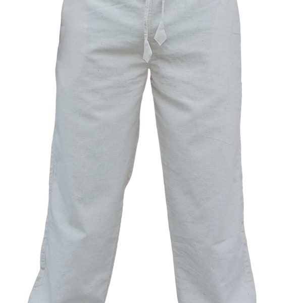 Linen Casual Jogger Beige Cream Trousers|Natural Flax Fibre Elasticated Drawstrings|Men's Pants