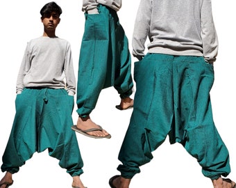 Green Plain Aladdin Harem Baggy Cotton Yoga Flexible Unisex Trousers