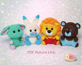 Amigurumi Animal Crochet Pattern: Lion, Bear, Elephant, Rabbit (PDF Pattern)