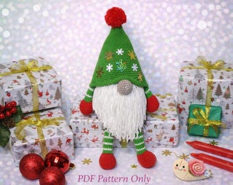 Patrón: Amigurumi- Gnomo Navideño- Patrón de crochet PDF en español