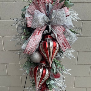 Glamorous red and silver Christmas swag, Christmas red and silver wreath, Christmas wreath for front door, Christmas swag for fireplace