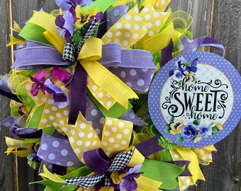 Handmade Pansy Wreath: Home Sweet Home Front Door Decor