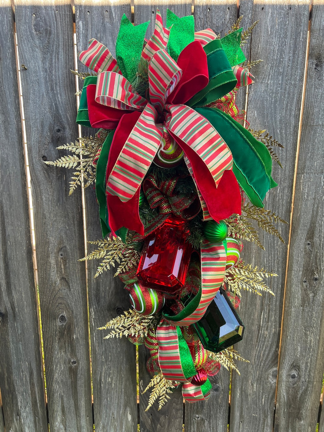 Red and Green Christmas Swag Red and Green Swag With Large Etsy