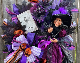 Lighted Halloween Witch Wreath: Whimsical Front Door Decor