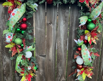 Christmas Poinsettia Garland: Red, Emerald, and Holly - 9’x14”