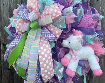 Handmade Unicorn Wreath: Pink & Purple Girl's Bedroom Decor