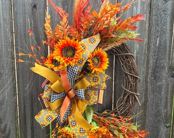 Sunflower Grapevine Wreath: Handmade Fall Decor (35x17x7)
