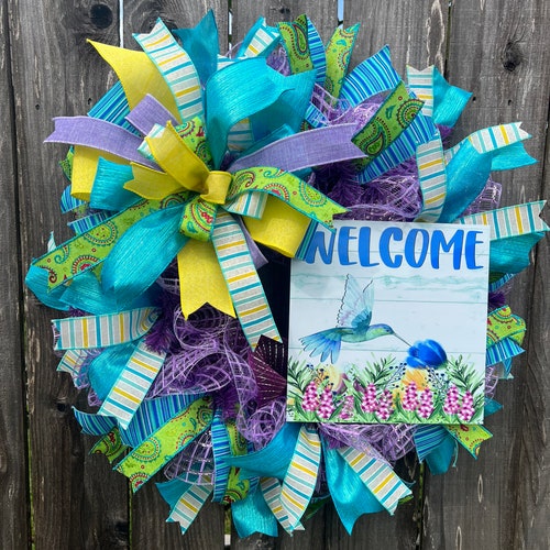 Hummingbird wreath, hummingbird summer wreath, welcome wreath, hummingbird front door wreath, hummingbird shops