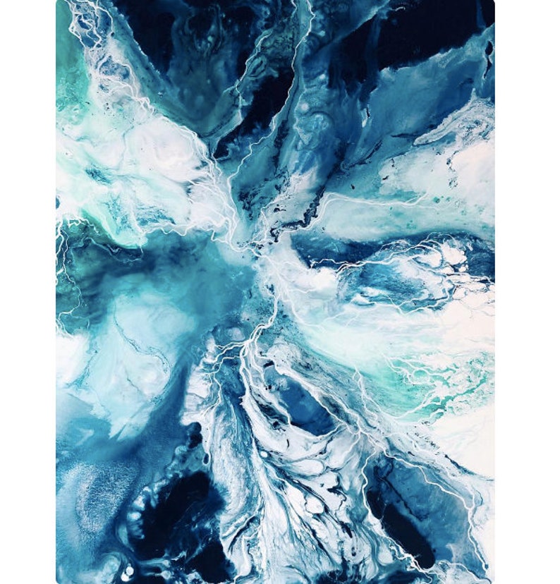 Fluid art blue marble art print modern wall art abstract Etsy