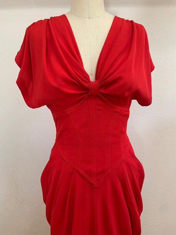 Vintage 1980’s  Red Karen Alexander Dress Size 8 - image 6