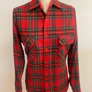 Vintage 1980’s Red plaid Wool Button Front Shirt Small