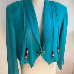 Vintage 1980’s Cropped Turquoise Fringed Blazer Medium