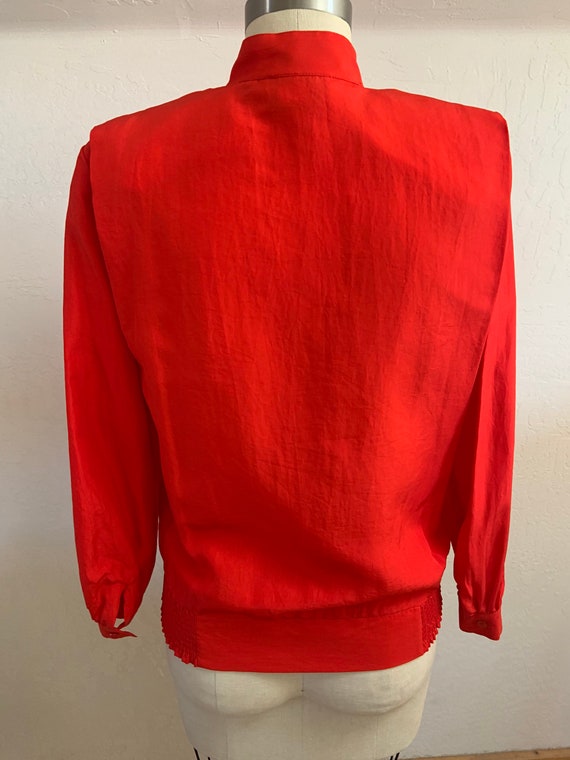 Vintage 1980’s Bright Orange Red Long Sleeve Silk… - image 5