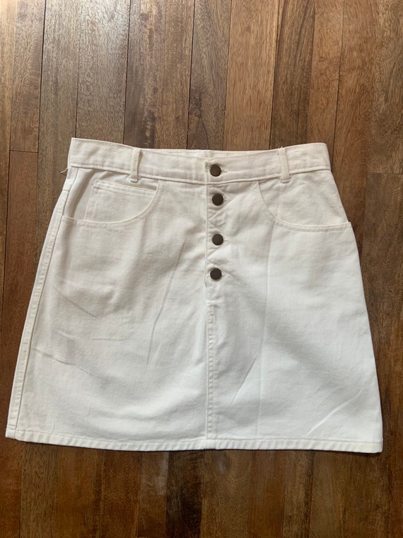 Vintage 1980’s White Cotton Denim Prezzia Mini Sk… - image 2