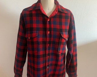 Camisa Pendleton a cuadros de lana roja vintage grande
