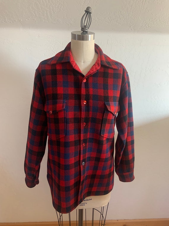 Vintage Red Wool Plaid Pendleton Shirt Large