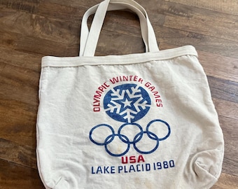 Borsa tote vintage delle Olimpiadi di Lake Placid del 1980, USA.