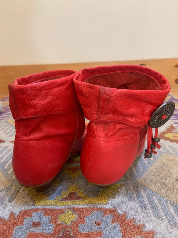 Vintage 1980’s Red Leather Booties with Concho Fr… - image 3