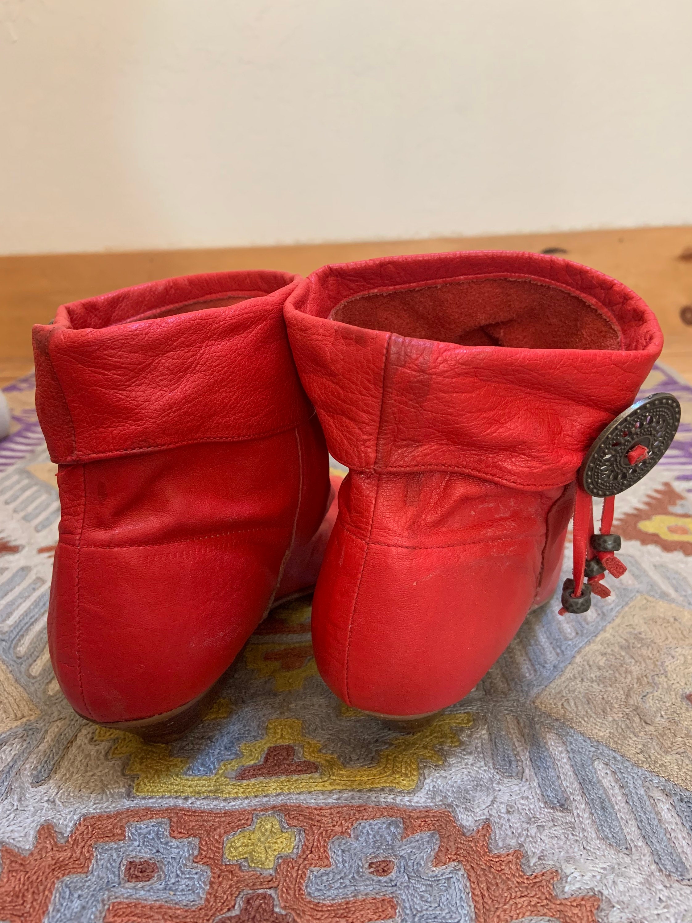 Vintage 1980s Red Leather Booties With Concho Fringe Trim - Etsy Australia