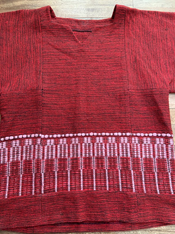 Vintage Hand Woven Red Wool Huipil Tunic, Hand Wo… - image 10