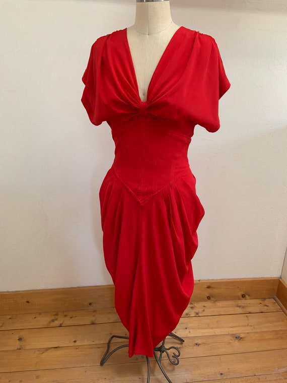 Vintage 1980’s  Red Karen Alexander Dress Size 8 - image 4