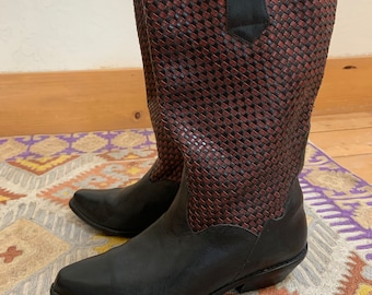 Vintage Basketweave Leather Cowboy Boots  Size 7