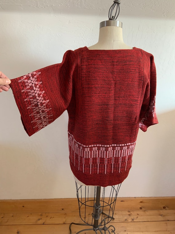 Vintage Hand Woven Red Wool Huipil Tunic, Hand Wo… - image 4