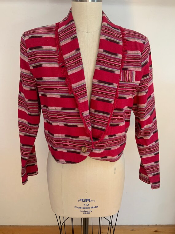 Vintage 1980’s Cropped Red Ikat Jacket Large