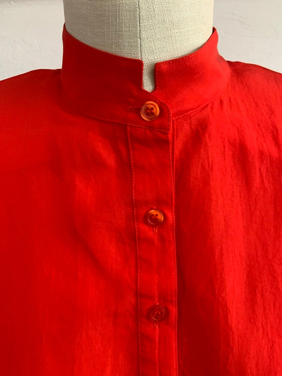 Vintage 1980’s Bright Orange Red Long Sleeve Silk… - image 4