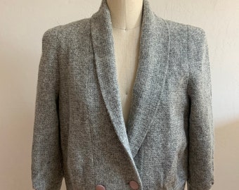 Vintage 1980’s Cropped Grey Double Breasted Coat Medium