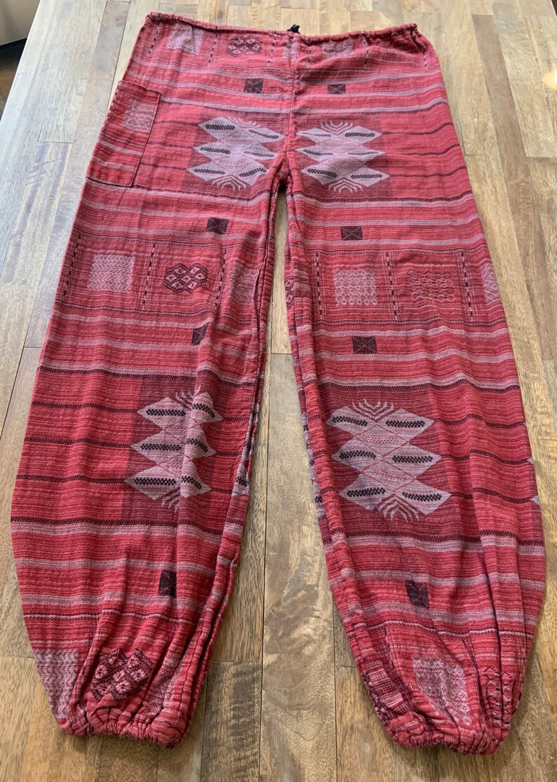 Vintage Boho Woven Drawstring Waist Joggers Small