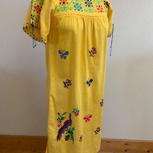 Vintage Cross Stitch Embroidered Dress, Vintage Mexican Puebla Dress Hand Embroidered Dress Small