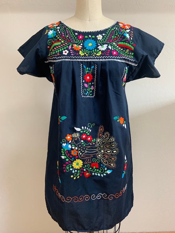 Vintage Hand Embroidered Peacock Mexican Puebla D… - image 1