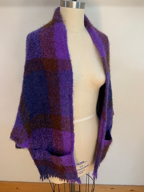 Vintage Handwoven Purple Plaid Irish Mohair Wool S