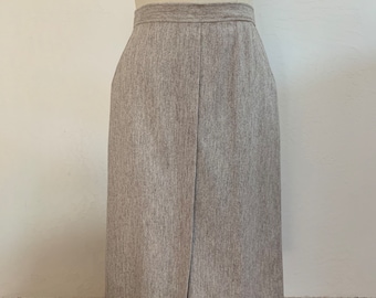 Vintage 1980’s Oatmeal Wool Blend Midi A Line Skirt 29” Waist