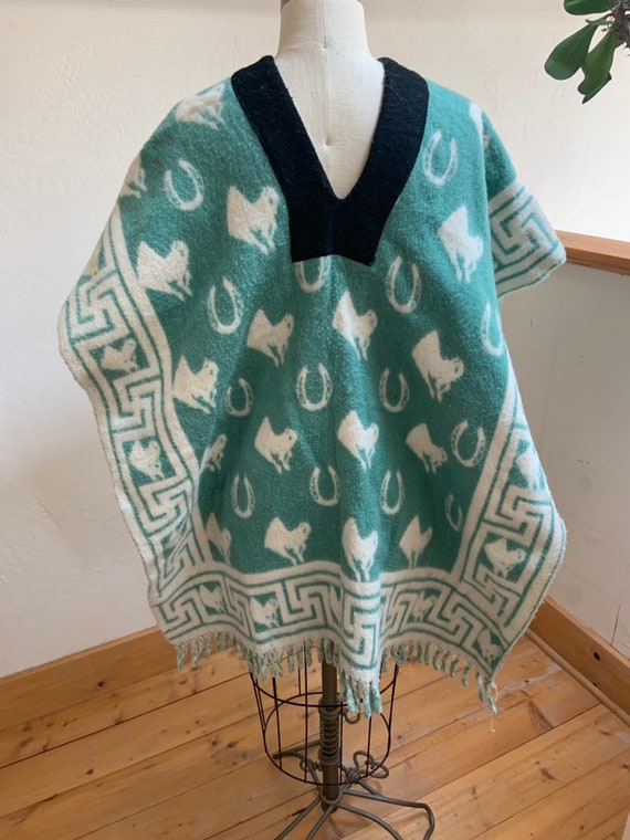 Vintage Reversible Mexican Blanket Poncho - image 10