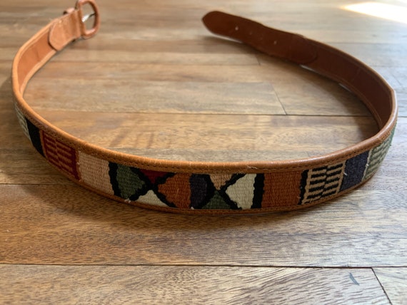 Vintage Brown Leather and Woven Textile  Belt 36” - image 7