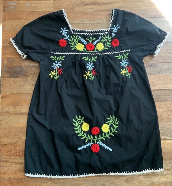 Vintage Embroidered Mexican Puebla Black Blouse S… - image 8