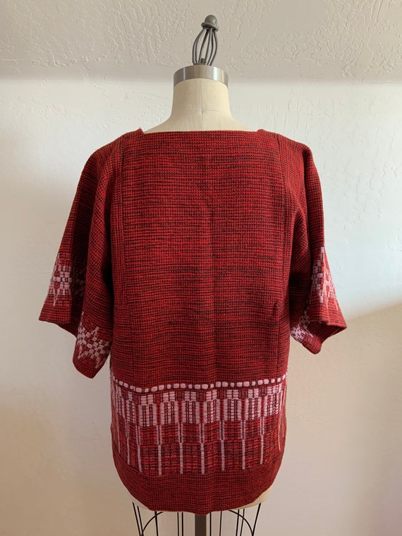 Vintage Hand Woven Red Wool Huipil Tunic, Hand Wo… - image 3