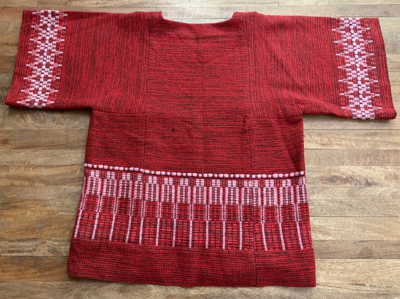 Vintage Hand Woven Red Wool Huipil Tunic, Hand Wo… - image 5