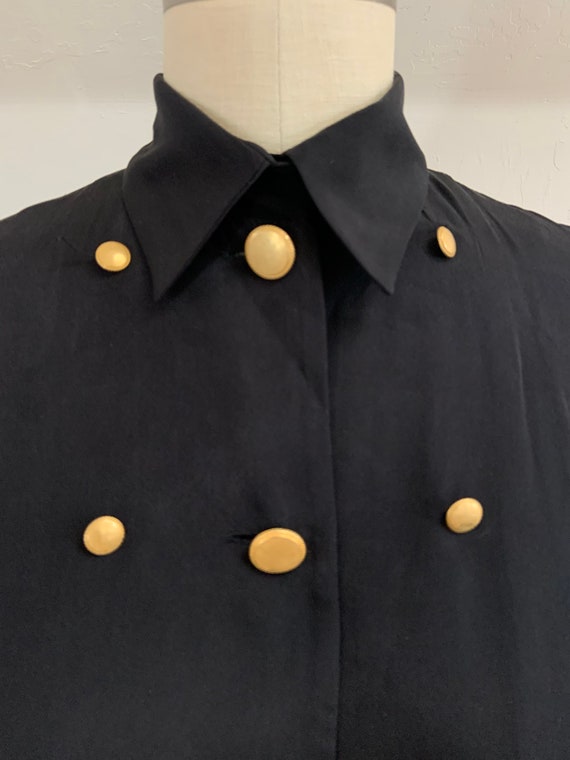 Vintage Black Silk Blouse with Gold Buttons Large - image 3